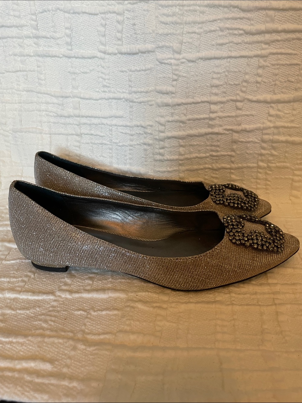 Blocco5 Authentic Embellished Pointed Flats in Metallic Pewter -Sz 36/5.5-6